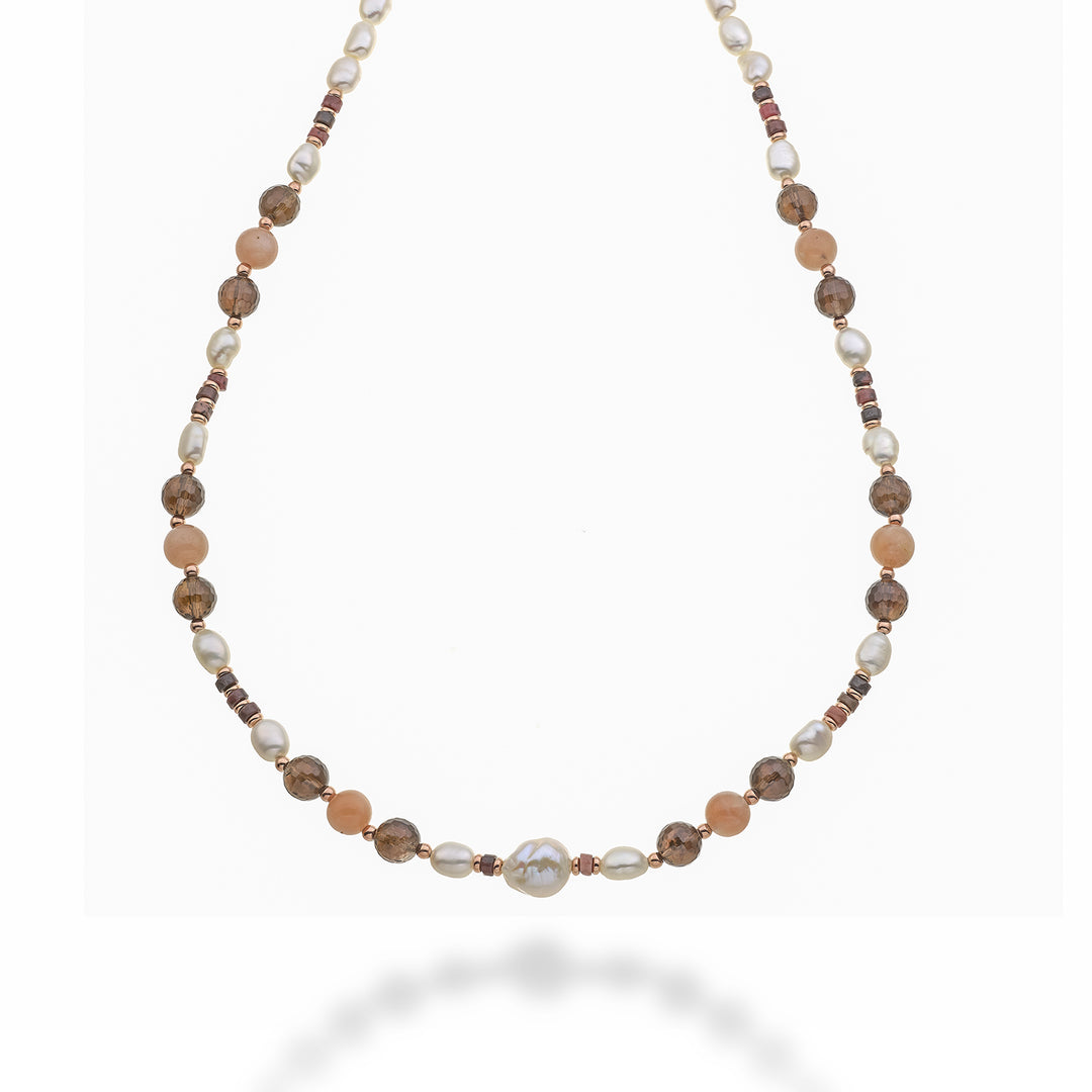 Nihama br ag925 fw bar 6/7 nucl. 11/12 smoky quartz and moonstone 8mm NC7134A3SMOKE QUARTZ