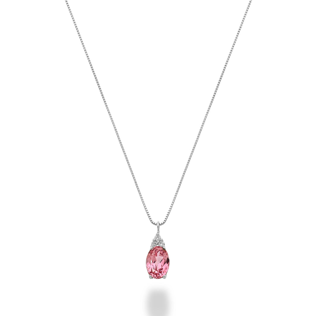 Nihama cl 18k oval pink sapphire 6x4 with three diamonds ND5188O4ZFRP