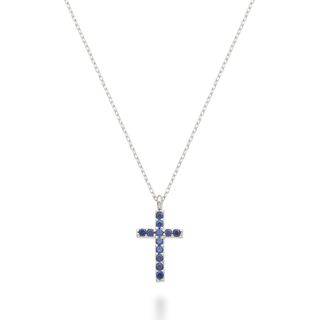 Nihama cl 18k cross size 3 (1.4 cm) white gold with 0.15 ct sapphires NDCRO3O4ZFR