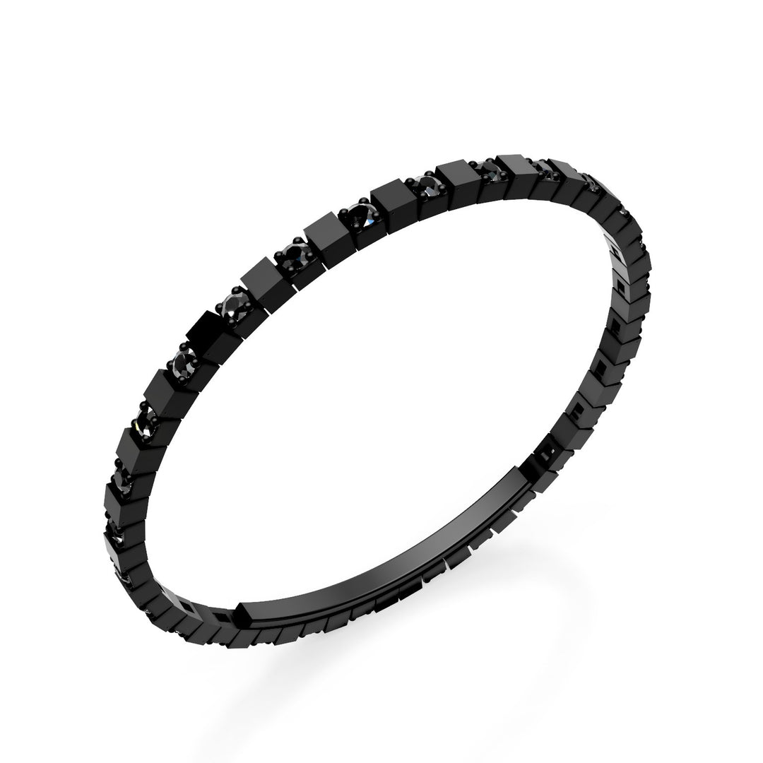 X-Diamond bracciale tennis in titanio nero con castoni alternati lisci e incassati con diamanti black, chiusura a farfalla, 18cm, terza misura LXDBRT013ALBKNE-180