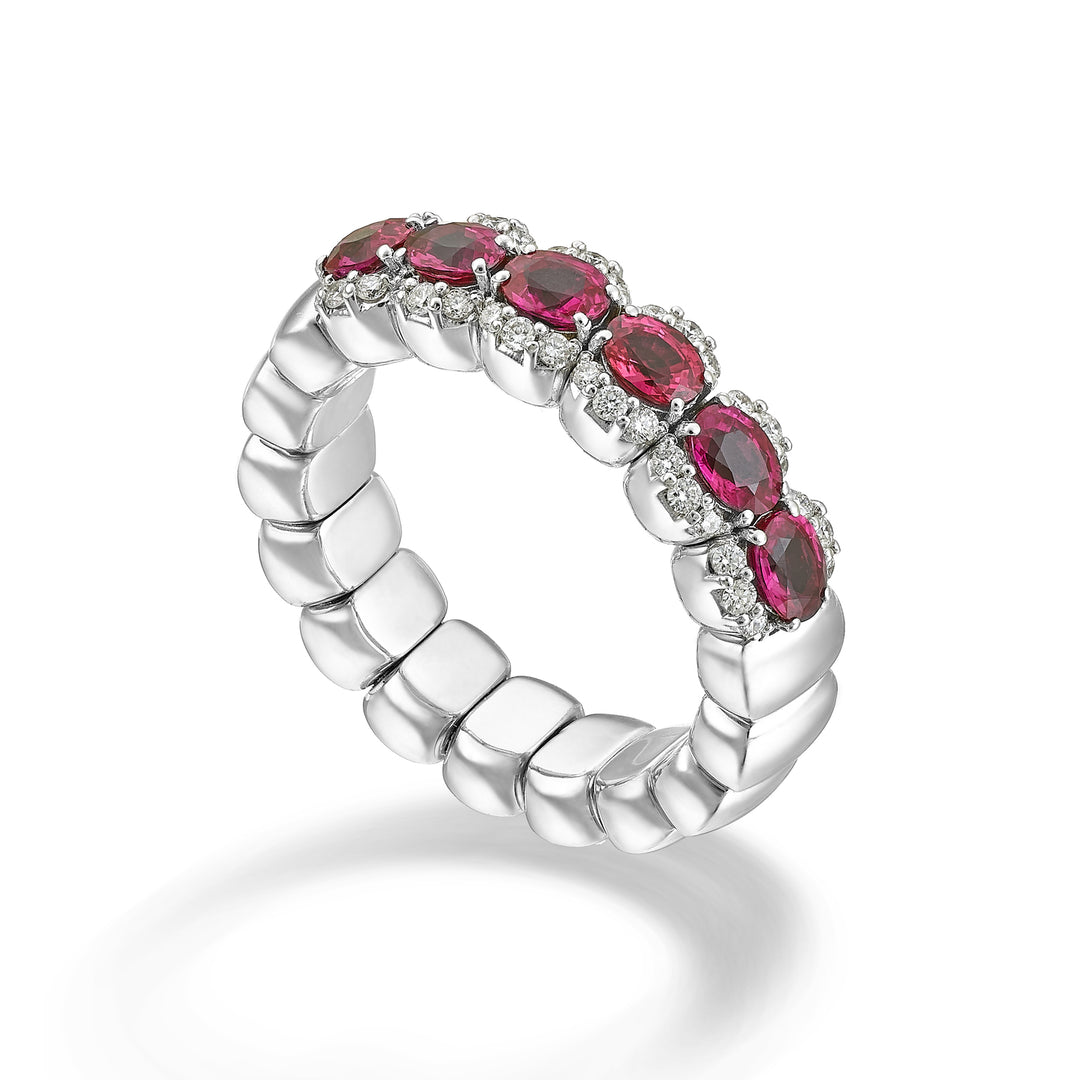 Golay elastic riviera ring with 6 oval rubies 4x3 and diam ARE446DRU43-25267110073