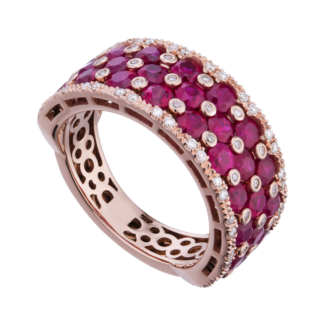 Golay 1/2 round ring 3 rows of rubies and diamonds AB2788DIRU-21106110029