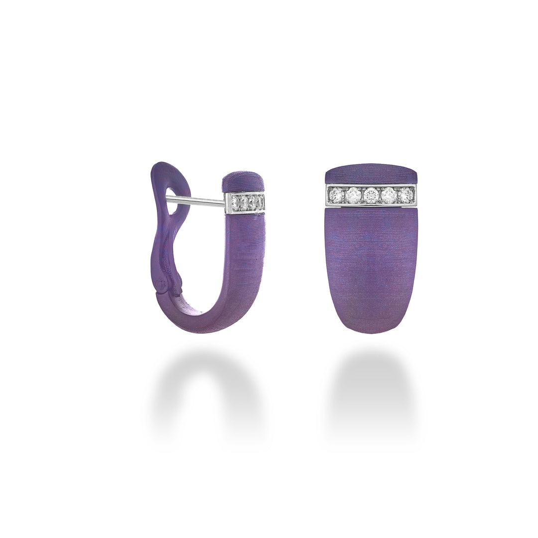 Golay clip earrings in purple titanium and 18k white gold. bezel set with diamonds GOR035O4DIVITX