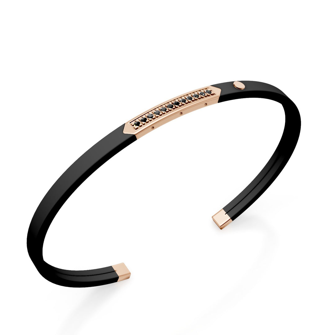 World Diamond Group black titanium bangle bracelet, 18kt rose gold insert, with row of black diamonds, medium size GBR041O3BKNE_M
