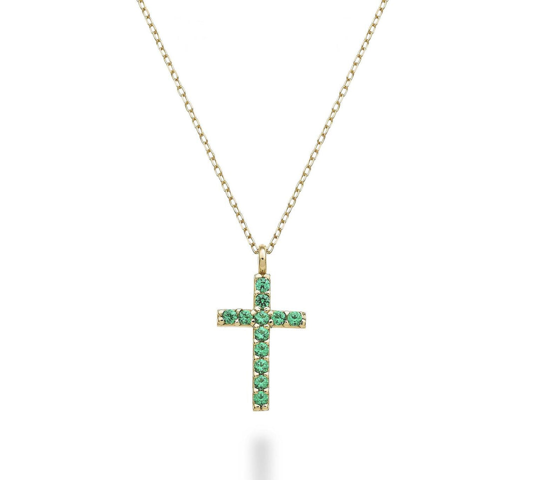 Nihama cl 18k cross size 4 yellow gold with emeralds 0.20 ct NDCRO4O1SMR