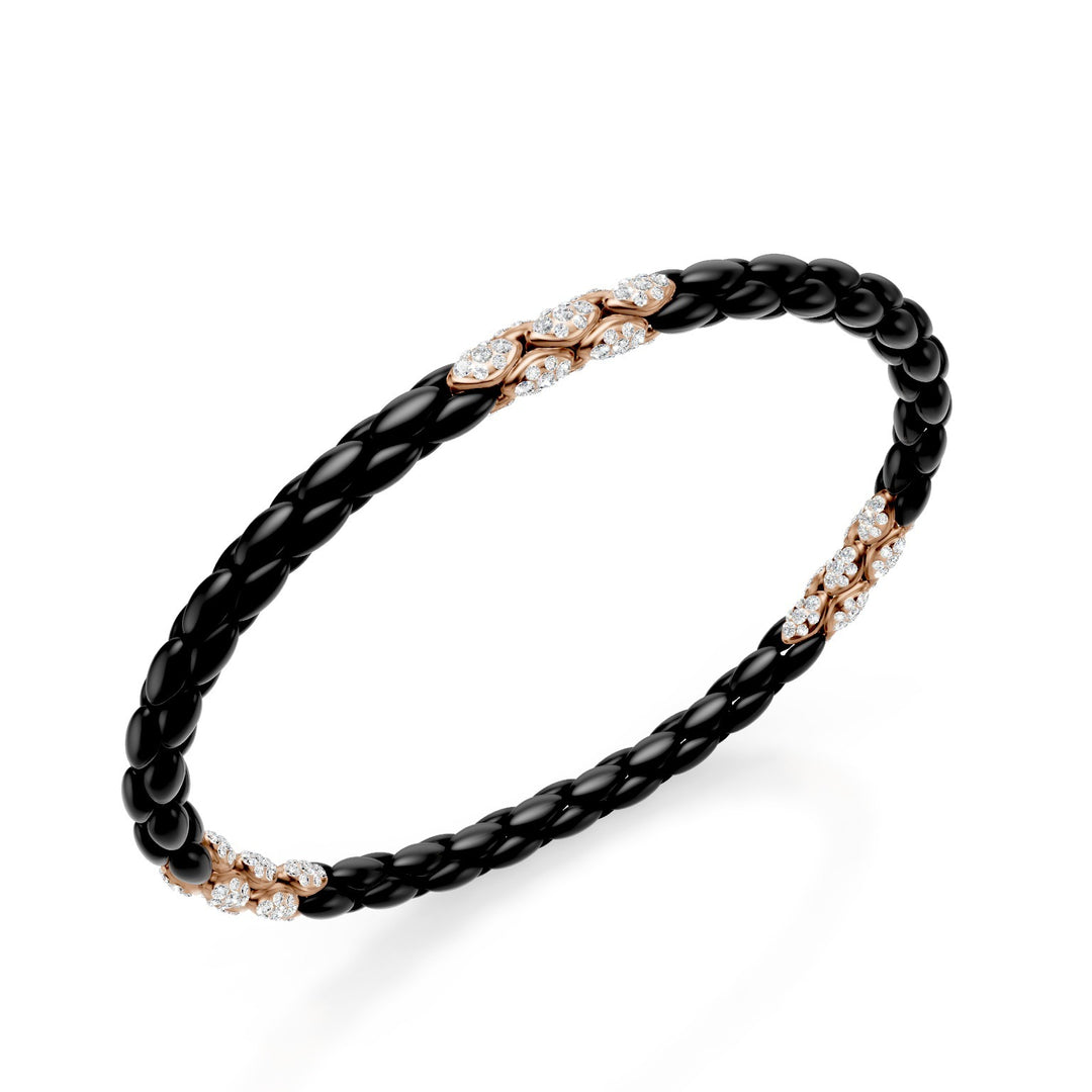 Golay black titanium bracelet, with 15 9kt rose gold pavet inserts, herringbone link, 18cm GBR032E15R3DINE-180