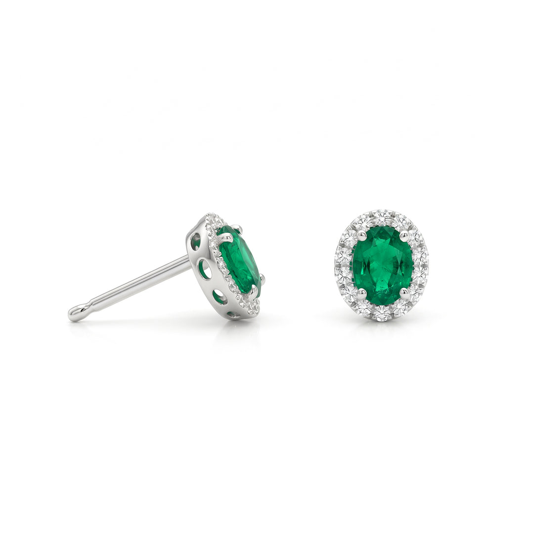 Mikiko or 18k oval emerald 5x4 with diamond surround MO5184O4BE