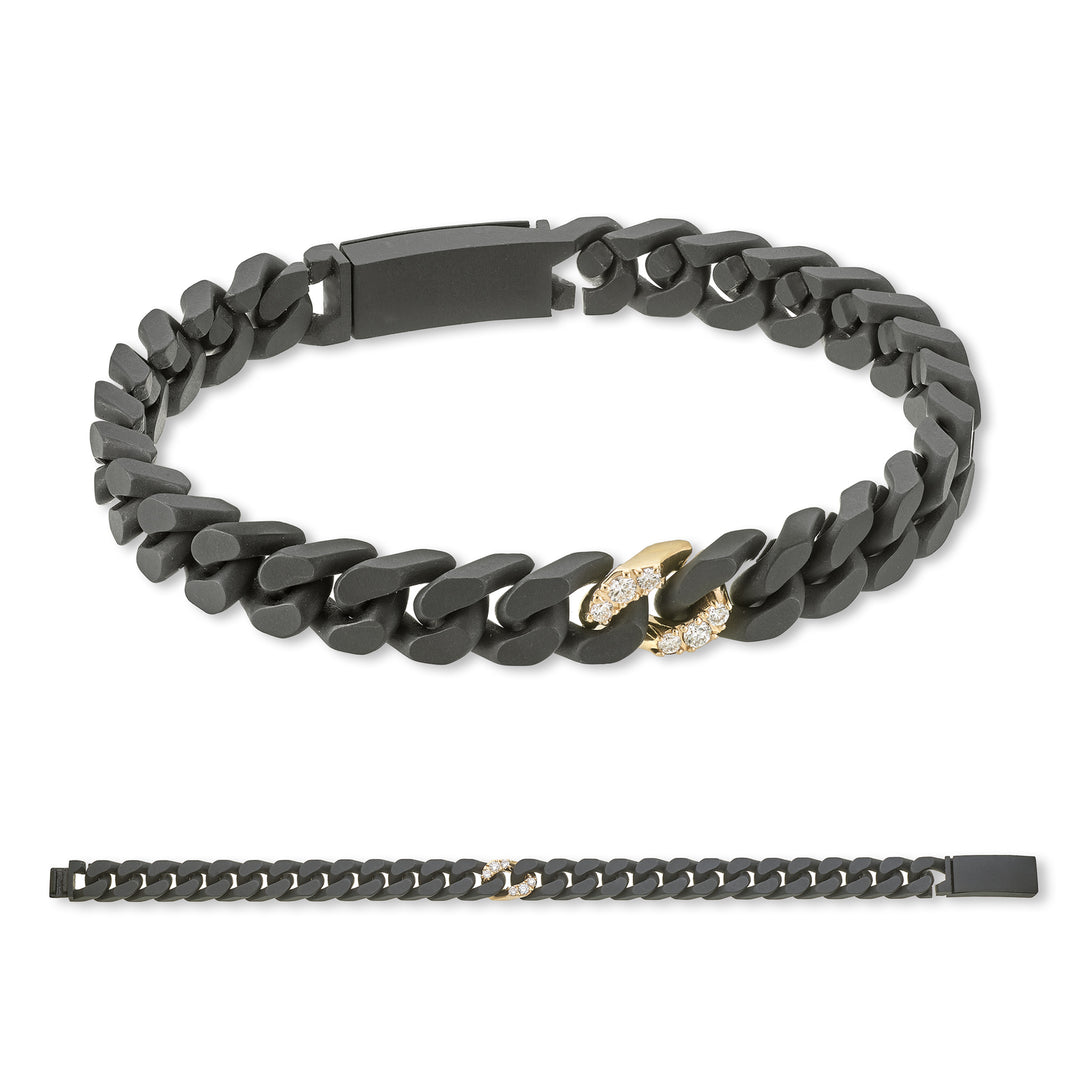 X-Diamond groumette bracelet 26 medium smooth links in black titanium + 1 link inc. 9kt rose gold + titanium long ch 20cm LXDBRG003R3DI1NE-200