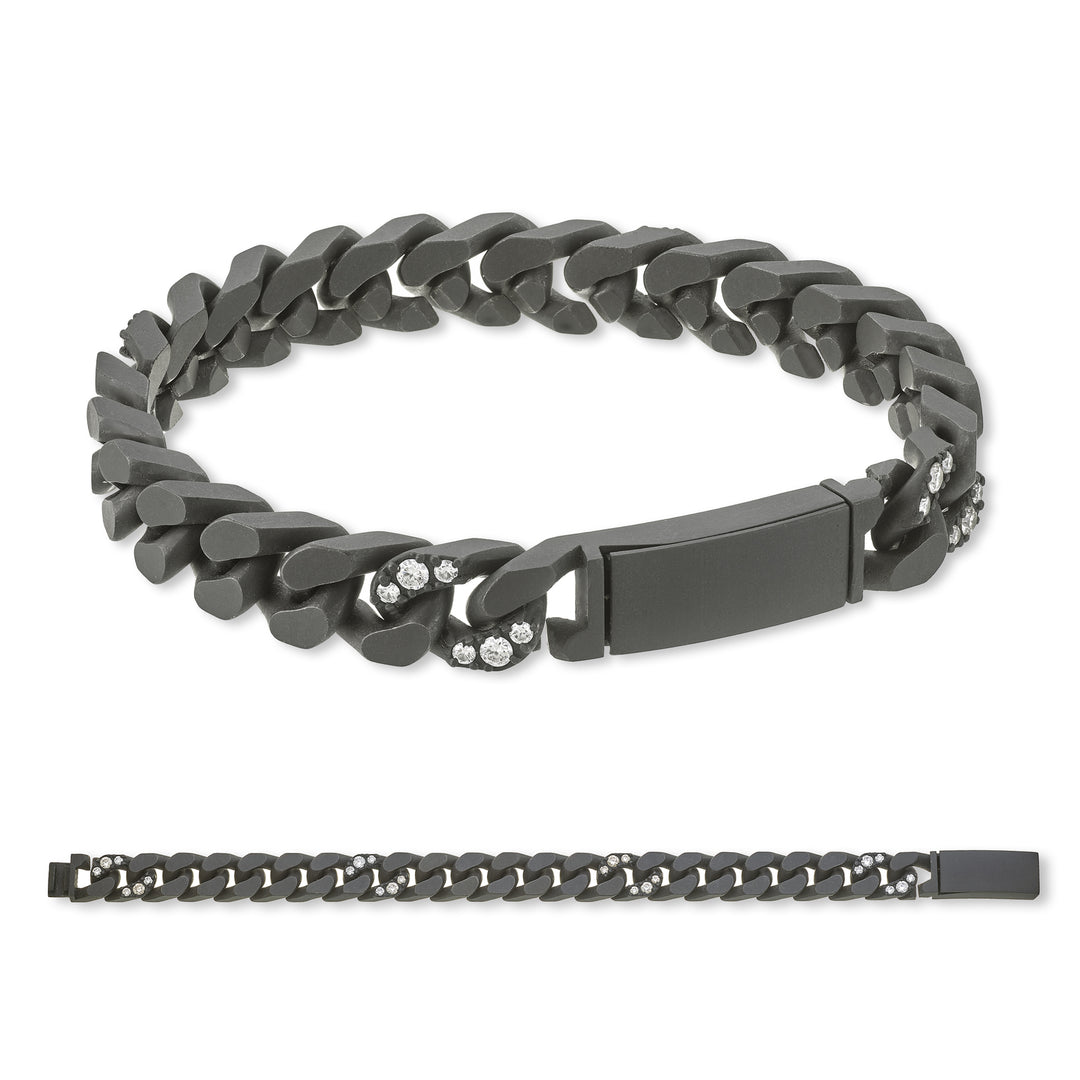 X-Diamond groumette bracelet 18 large smooth links in black titanium + 4 recessed + ch. smooth 20cm LXDBRG004DI2NE-200