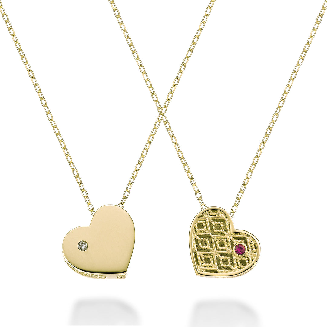 Nihama cl 18k small heart one side polished yellow gold diam. 0.005 ct ruby 0.005 ct NDCUOREPLO1