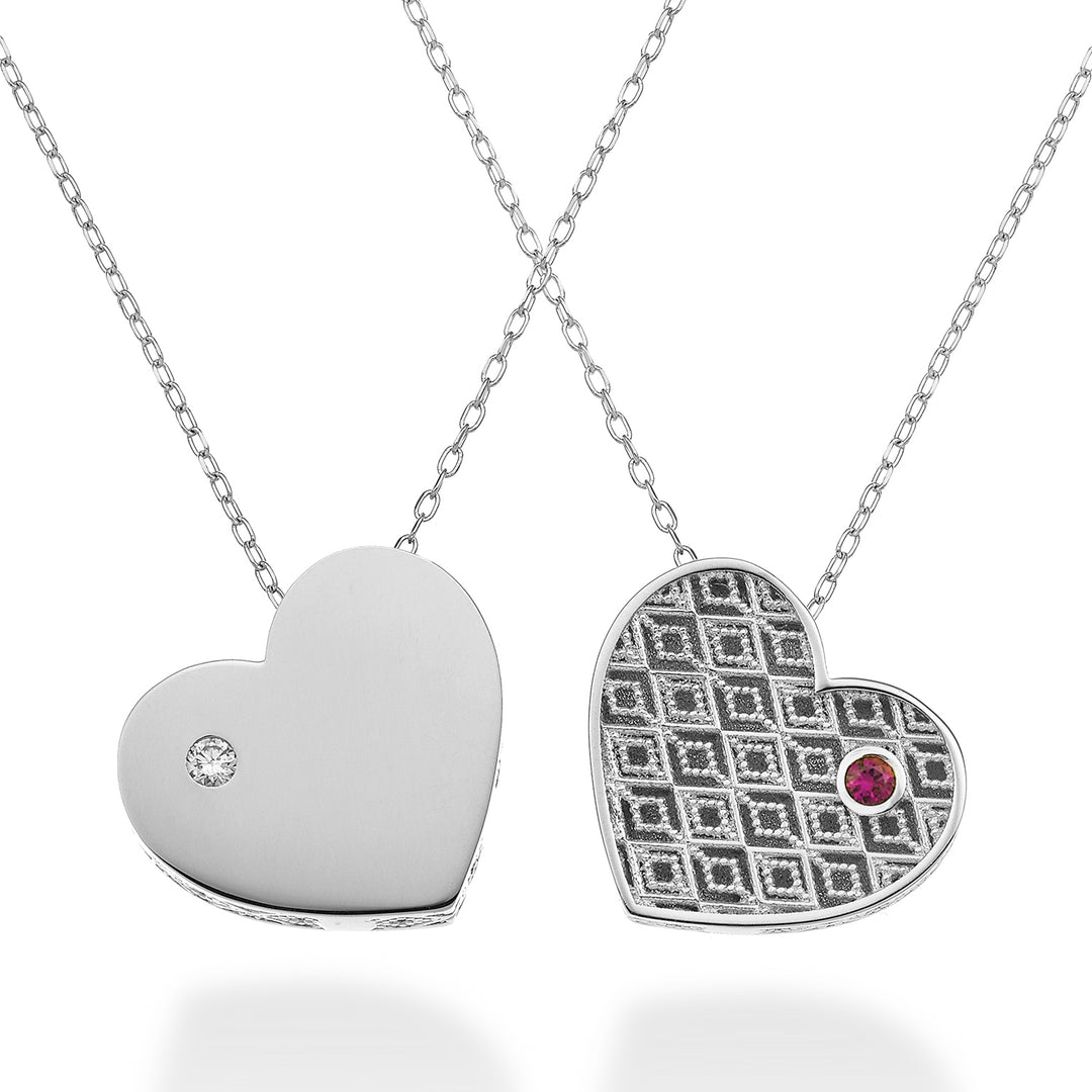 Nihama cl 18k large heart one side polished white gold diam. 0.02 ct ruby 0.02 ct NDHEARTGLO4