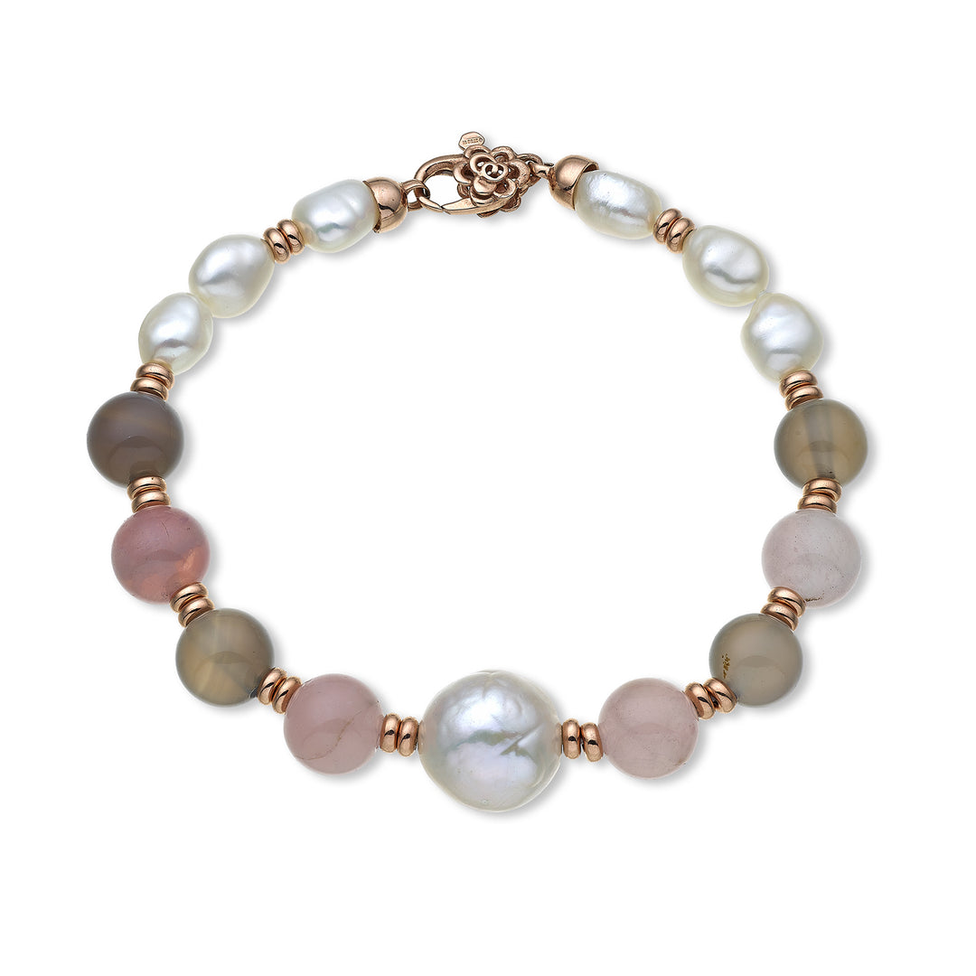 Nihama br ag925 fw bar 6/7 nucl. 11/12 pink opal and gray agate 8mm NB7452A3OPALEROSA