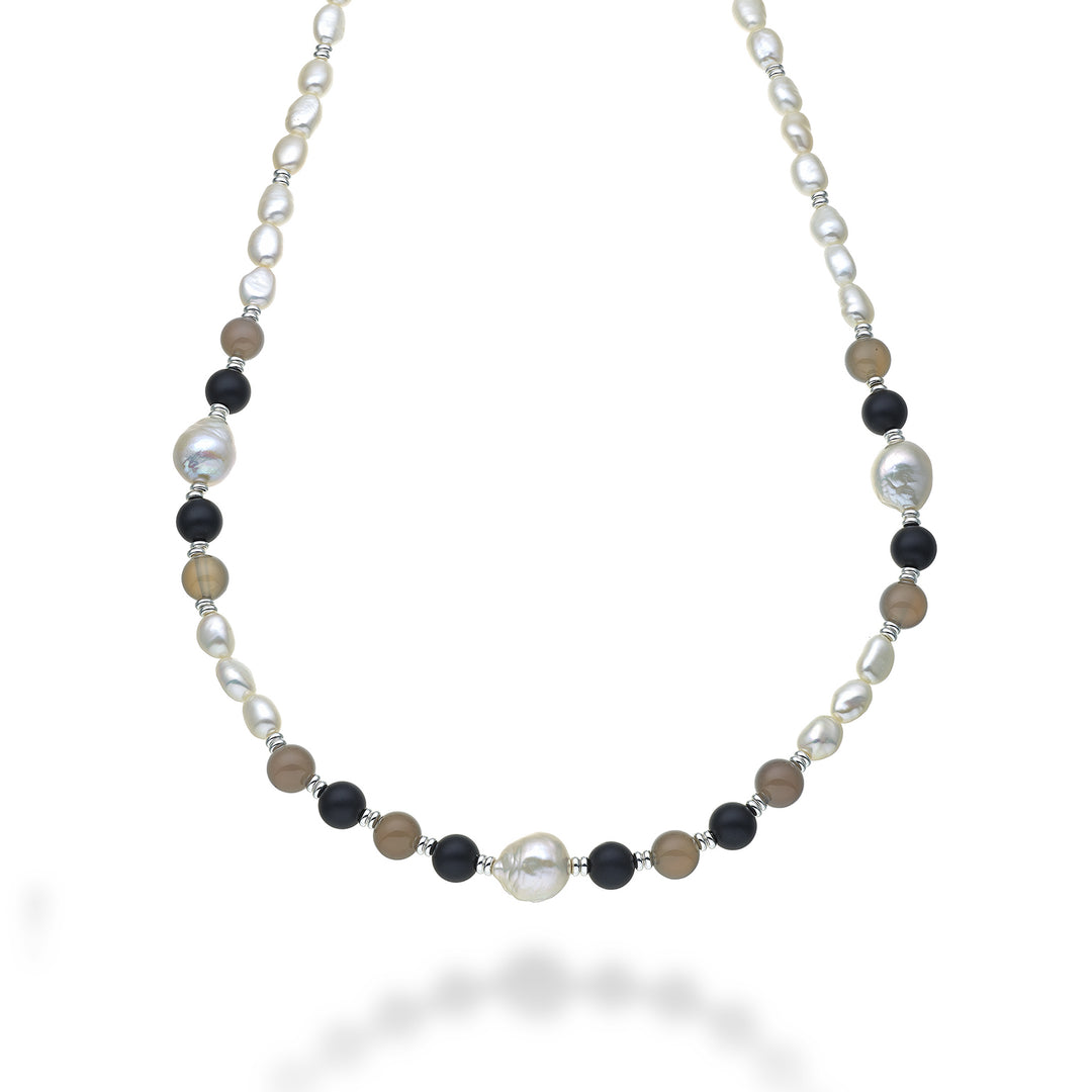 Nihama cl ag925 fw bar 6/7 nucl.11/12 gray agate and black agate 8mm 60 cm NC7133A4AGATAGRIGI