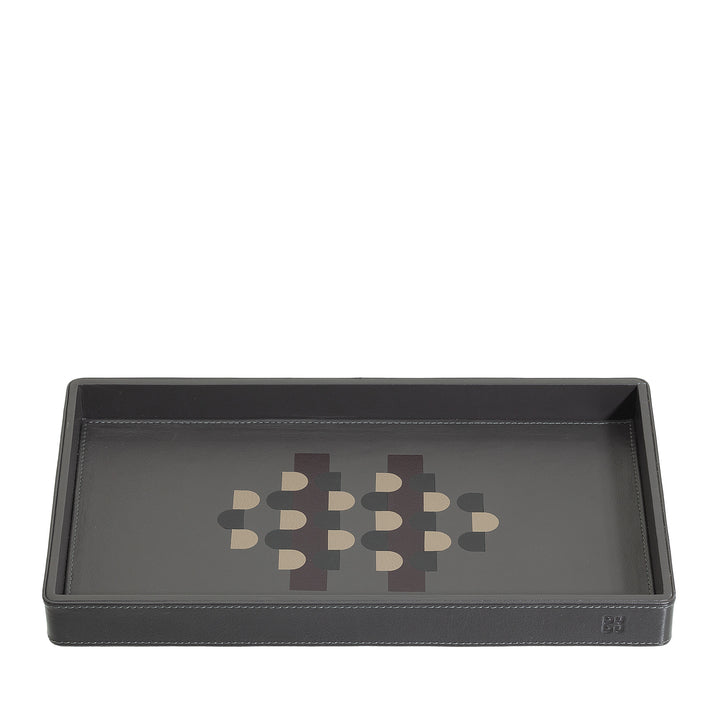 DUDU wooden storage tray covered in real leather, decorative tray for the house, 27 x 15 cm, home design accessory