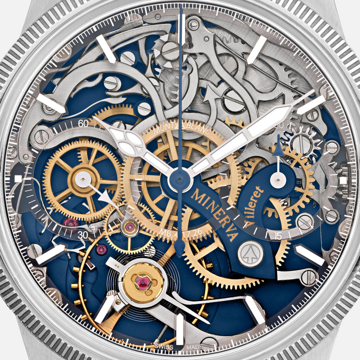 שעון מונטבלאנק 1858 מהדורה מוגבלת של Minerva Chronograph מהדורה מוגבלת - 100 דגימות 43 מ"מ פלדה ידנית שלד 133296