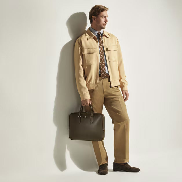 Montblanc slim Sartorial khaki leather briefcase 221548