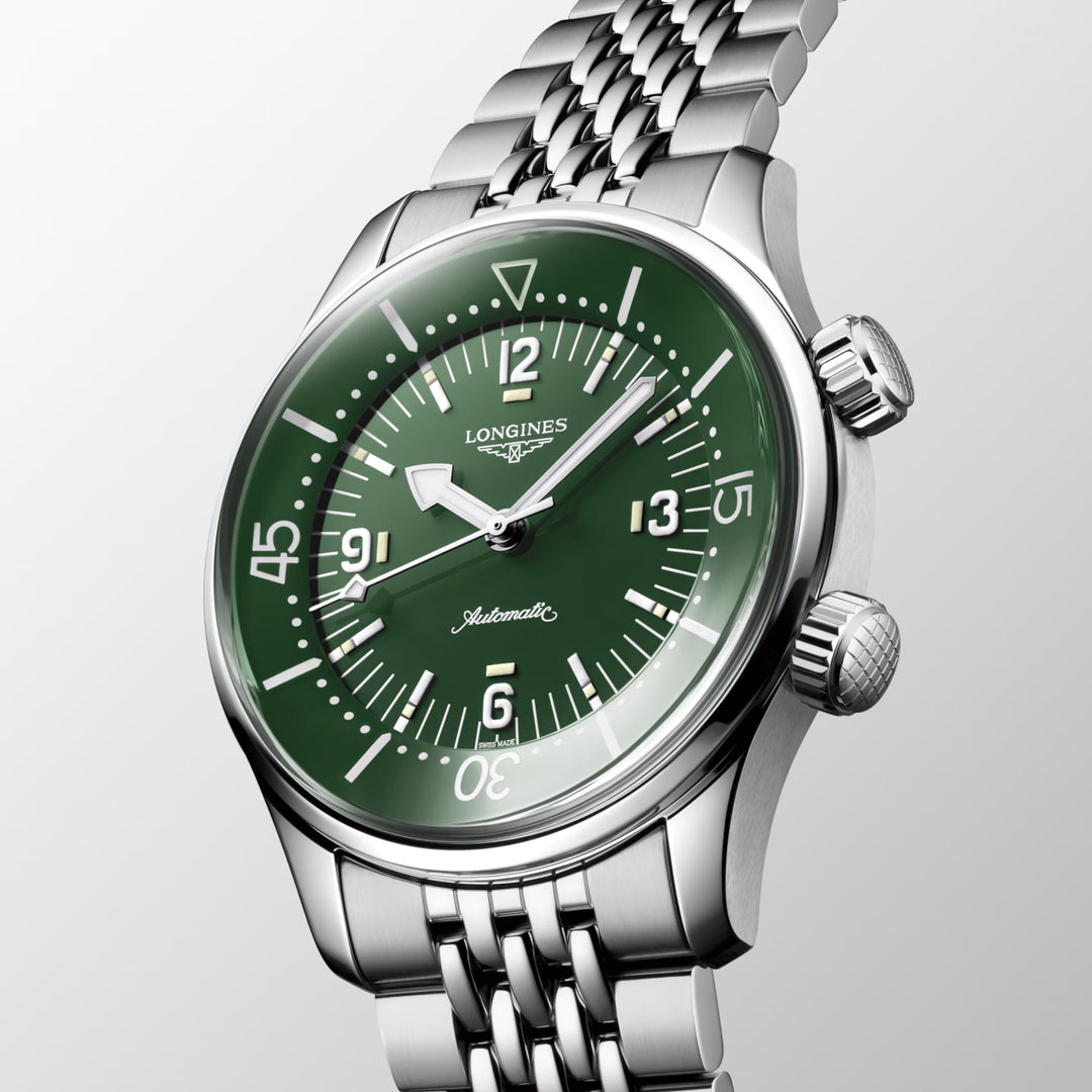 Longines Legend Div 39 מ"מ שעון פלדה ירוקה אוטומטית L3.764.4.4.06.6