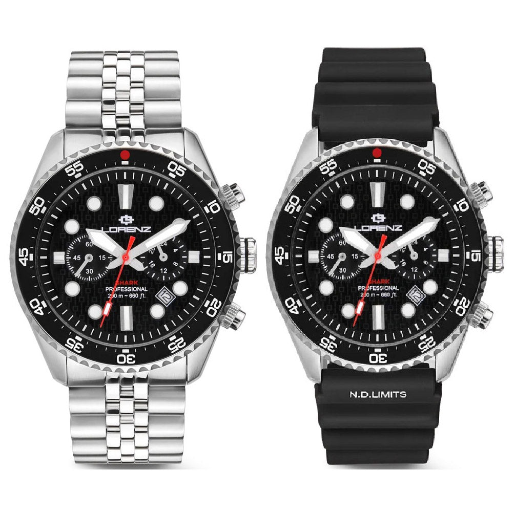 Lorenz Shark 5 Chrono 42mm black quartz steel watch 030285AA