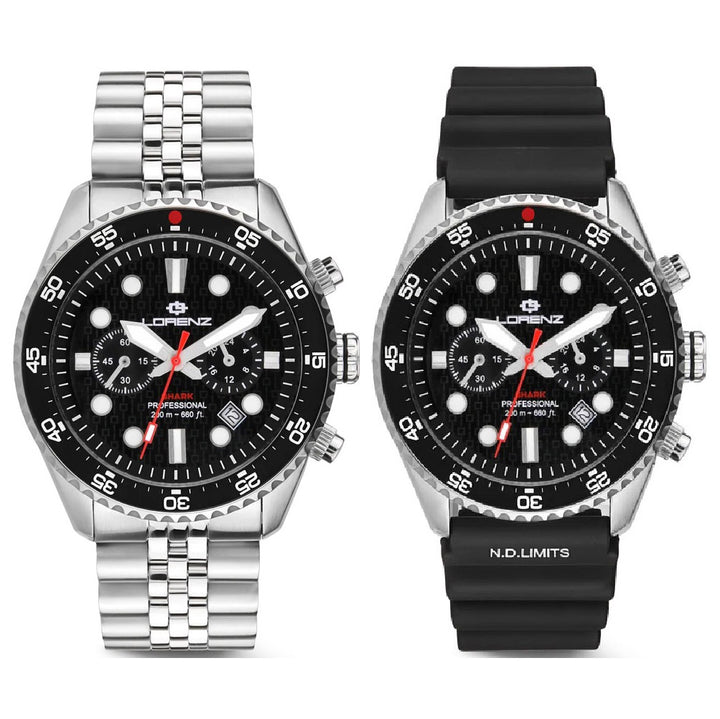 Lorenz Shark 5 Chrono 42mm black quartz steel watch 030285AA