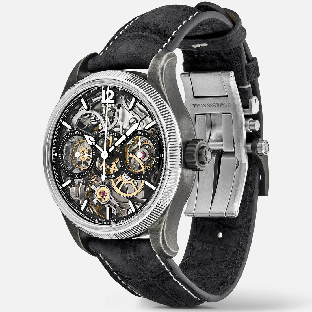 Montblanc Watch 1858 הסוד שנחשף Minerva Monopusher Chronograph מהדורה מוגבלת - 88 דגימות 43 מ"מ פלדה משופעת ידנית 131155