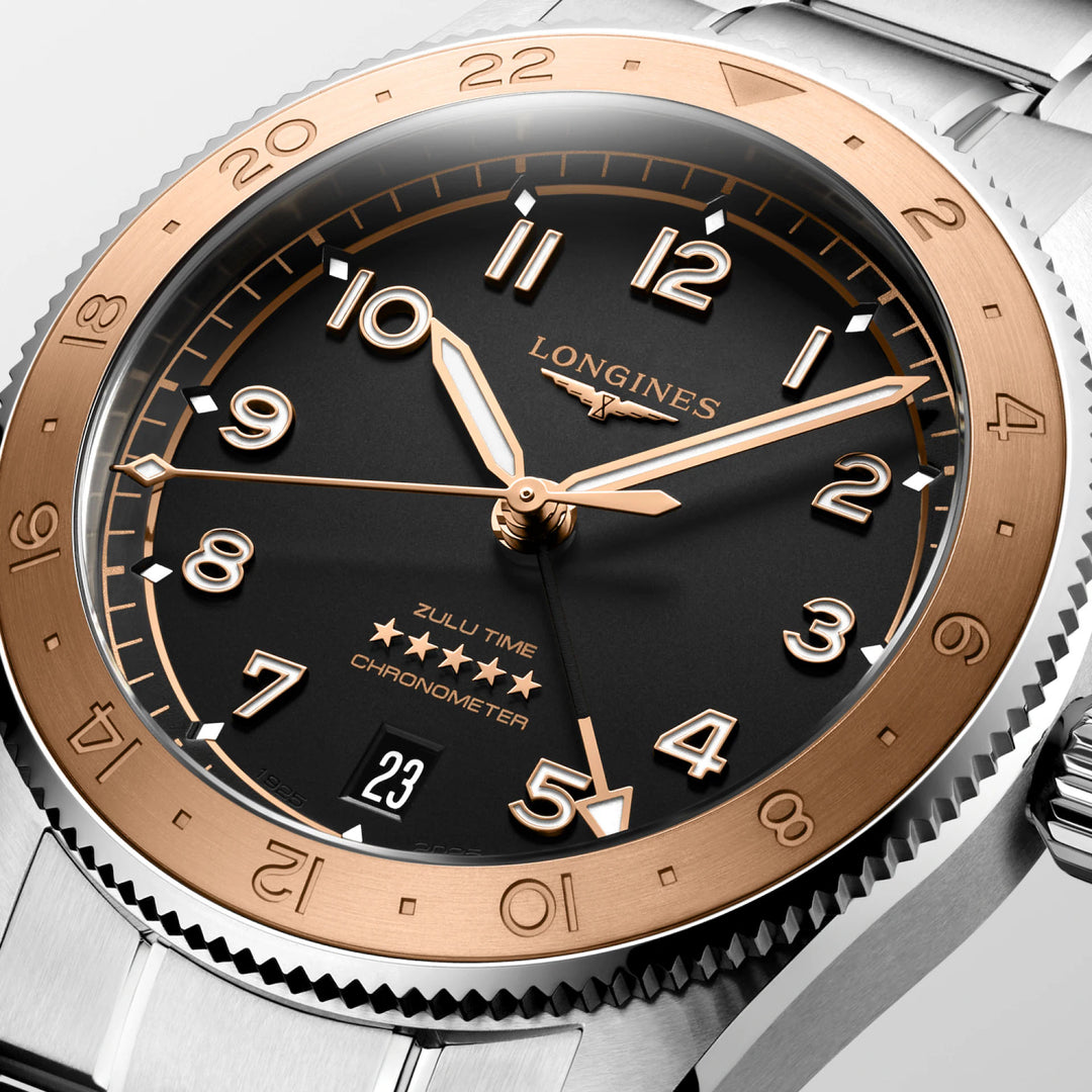 Longines Watch Spirit Time Zulu 1925 39 מ"מ פלדת זהב אוטומטית שחורה L3.803.5.53.6