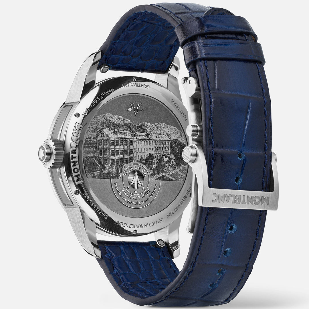 שעון מונטבלאנק 1858 מהדורה מוגבלת של Minerva Chronograph מהדורה מוגבלת - 100 דגימות 43 מ"מ פלדה ידנית שלד 133296