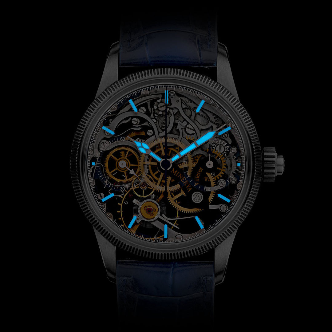 שעון מונטבלאנק 1858 מהדורה מוגבלת של Minerva Chronograph מהדורה מוגבלת - 100 דגימות 43 מ"מ פלדה ידנית שלד 133296