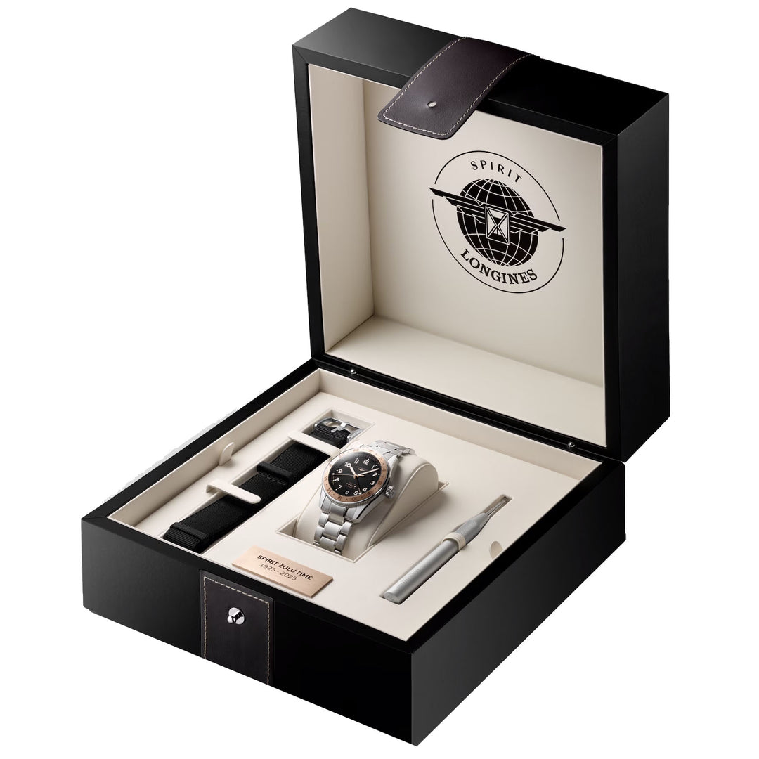 Longines Watch Spirit Time Zulu 1925 39 מ"מ פלדת זהב אוטומטית שחורה L3.803.5.53.6