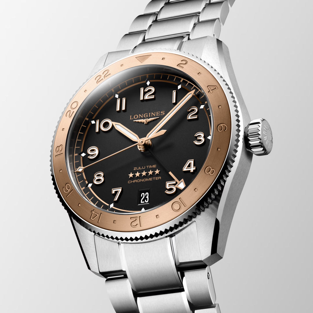 Longines Watch Spirit Time Zulu 1925 39 מ"מ פלדת זהב אוטומטית שחורה L3.803.5.53.6
