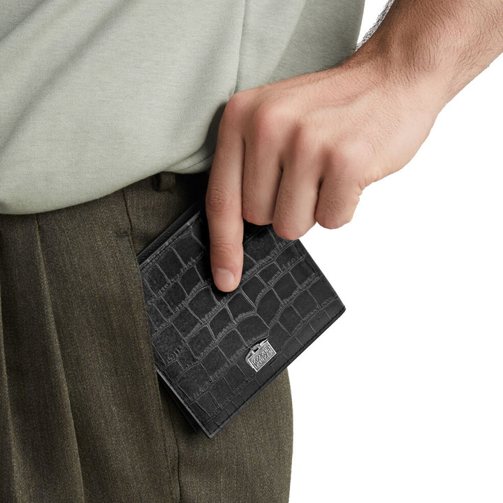 Giovanni Raspini black croco leather wallet 925 silver L0024