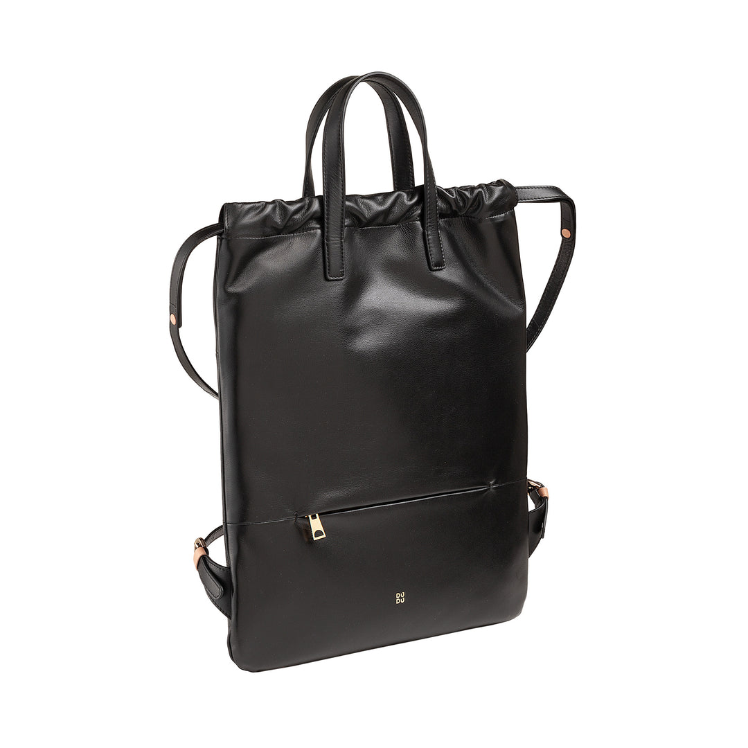 Dudu Women's Backpack in Soft Leather, backpack with drawstring and magnetic button, double handle, simple elegant backpack