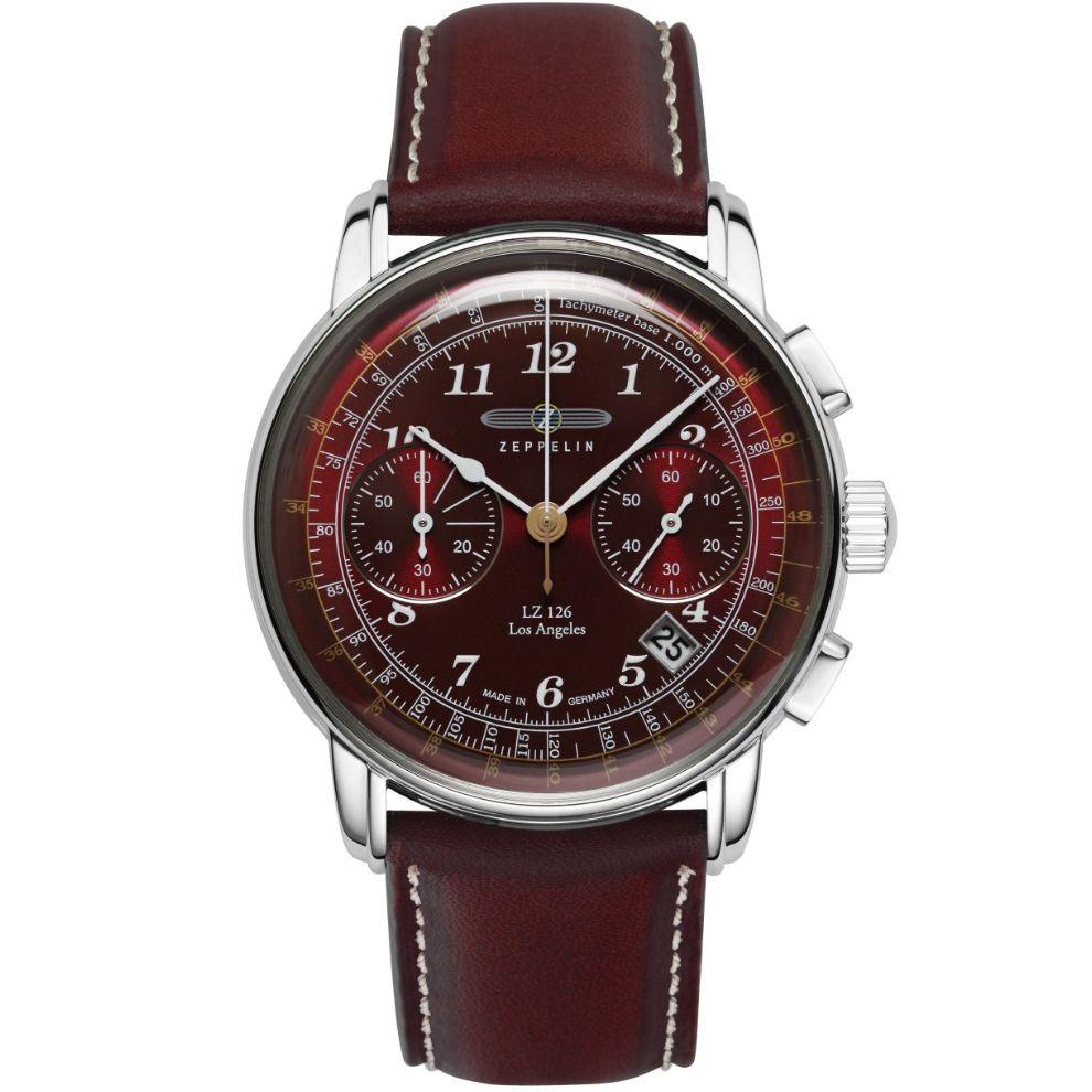 Zeppelin orologio LZ126 Los Angeles Chrono 42mm bordeaux quarzo acciaio 7614-6 - Capodagli 1937