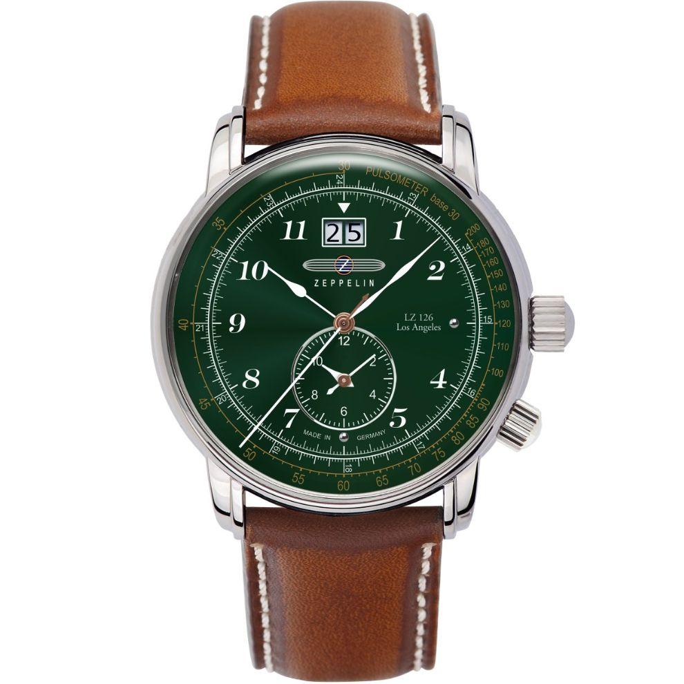 Zeppelin orologio LZ126 Los Angeles Dual Time 42mm verde quarzo acciaio 8644-4 - Capodagli 1937