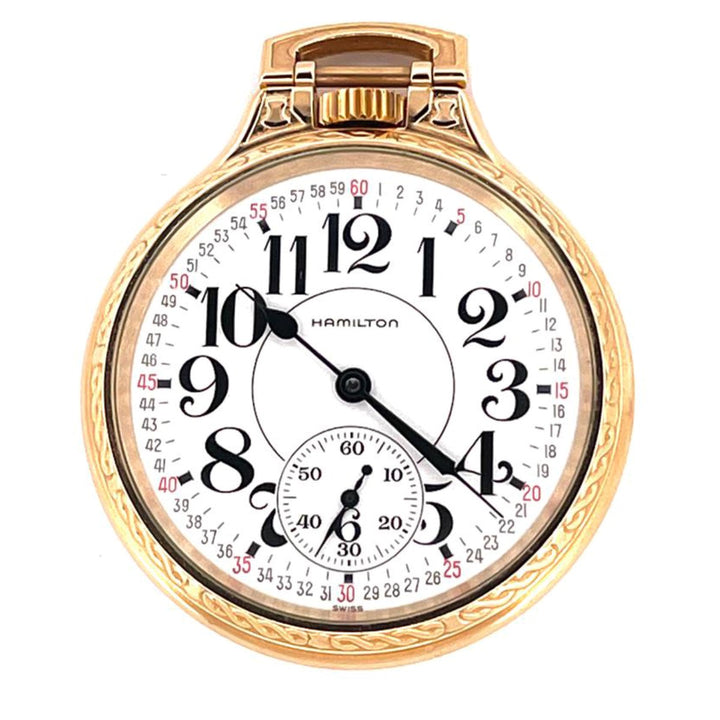 שעון כיס של המילטון לנקסטר 51 מ"מ טעינה לבנה ידנית פלדה גימור PVD צהוב זהב 613212