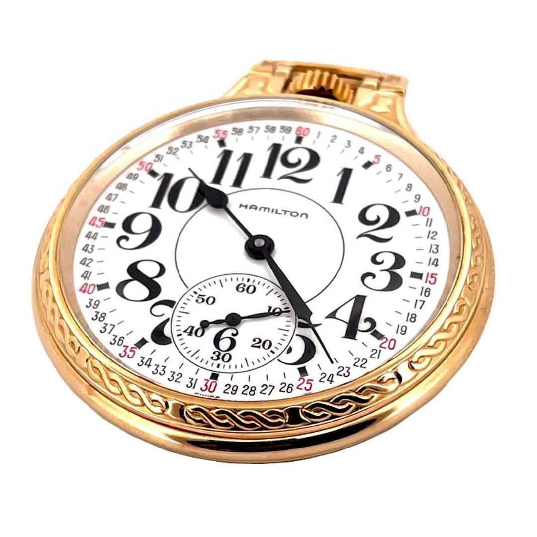 שעון כיס של המילטון לנקסטר 51 מ"מ טעינה לבנה ידנית פלדה גימור PVD צהוב זהב 613212