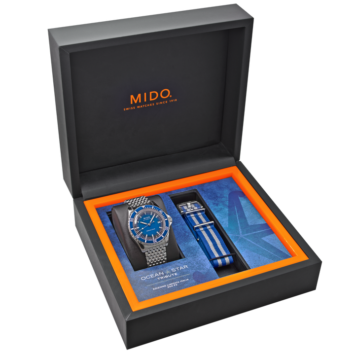 MIDO Ocean Star מחווה מוגבלת מהדורה 200PZ 40 מ"מ פלדה אוטומטית כחולה