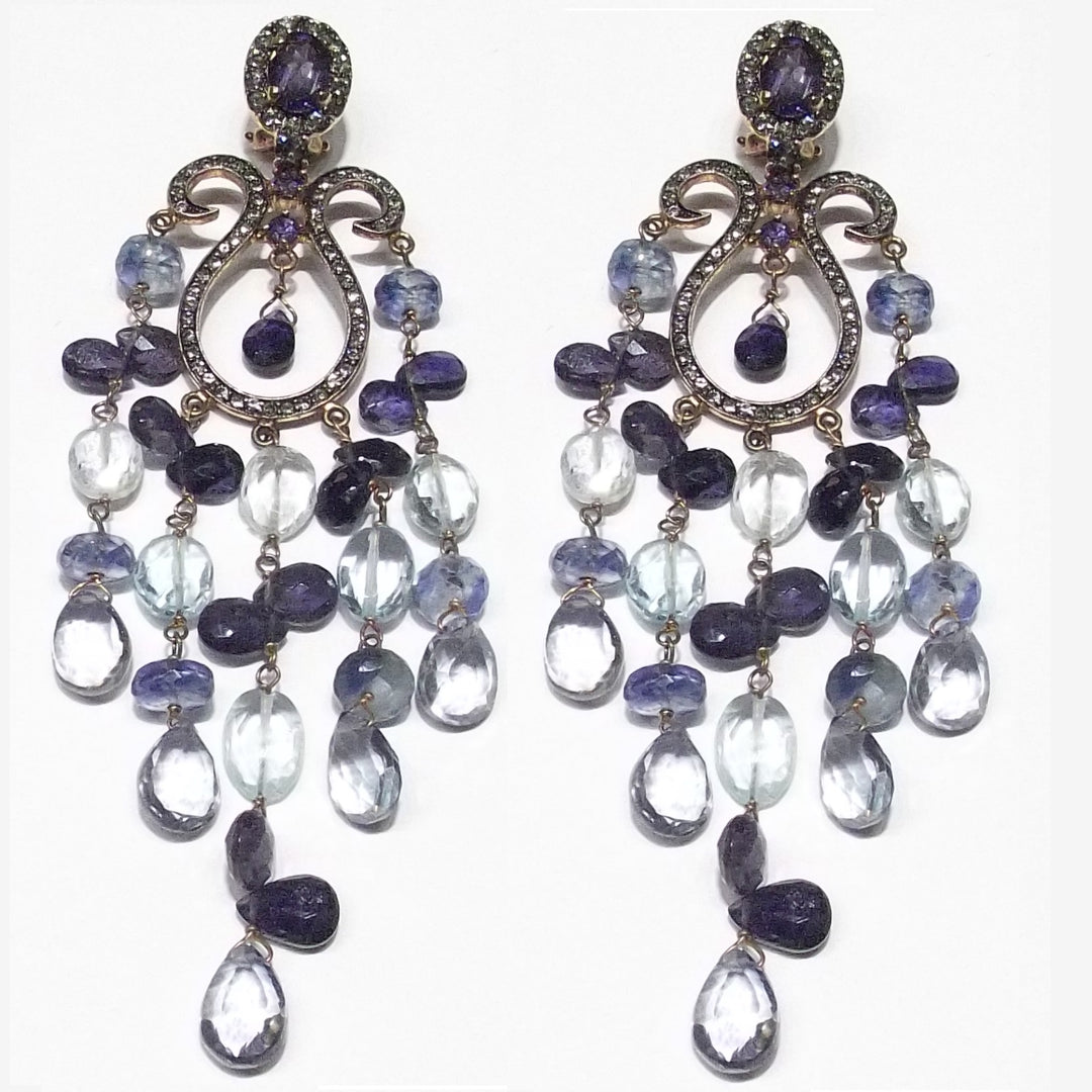 Crisor pendant earrings 925 silver finish PVD rose gold iolite aquamarine OR 04