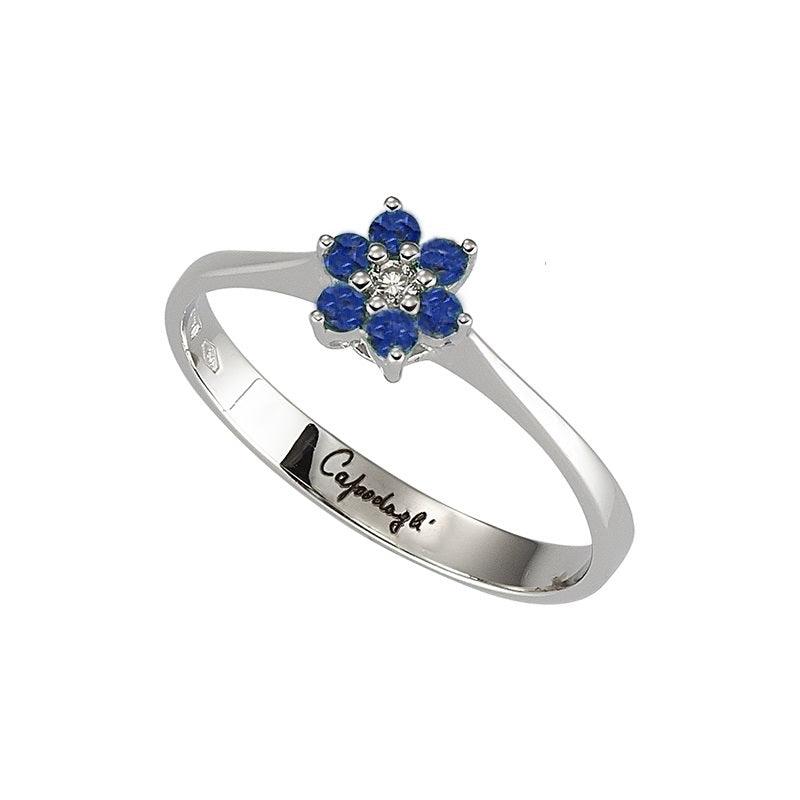Capodagli anello a fiore Flores oro bianco 18kt diamanti 0,03ct zaffiri 0,19ct 0130-4A - Capodagli 1937