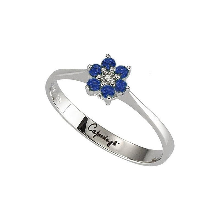 Capodagli anello a fiore Flores oro bianco 18kt diamanti 0,03ct zaffiri 0,19ct 0130-4A - Capodagli 1937