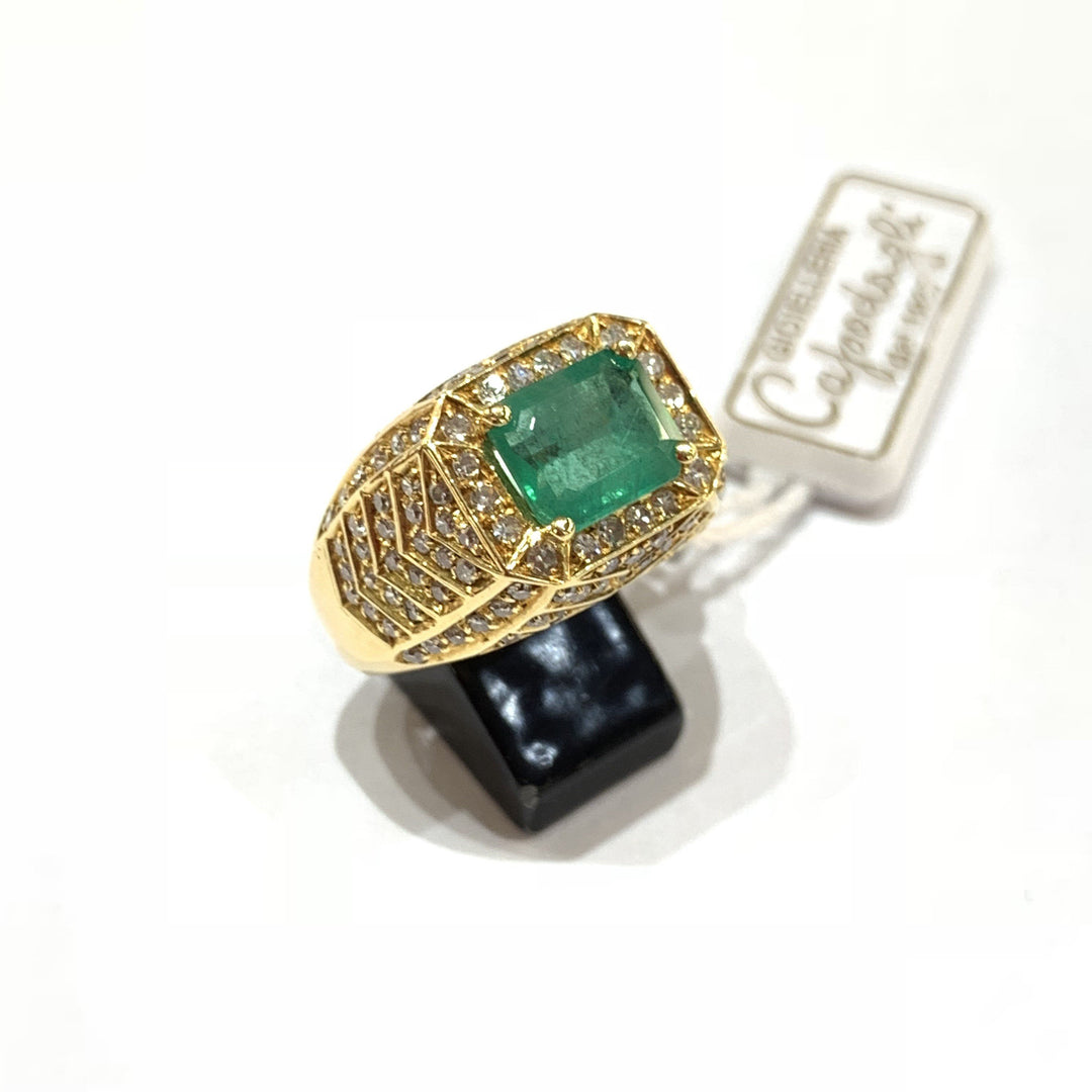 Capodagli anello Fantasia Vintage Retro oro giallo 18kt Smeraldo e Diamanti - Gioielleria Capodagli