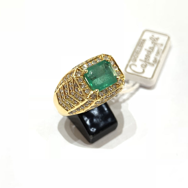 Capodagli anello Fantasia Vintage Retro oro giallo 18kt Smeraldo e Diamanti - Gioielleria Capodagli