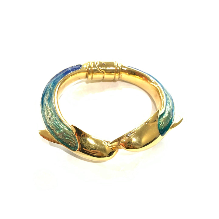 Capodagli bracciale a menetta Delfini bronzo finitura PVD oro giallo smalto 00676 - Capodagli 1937