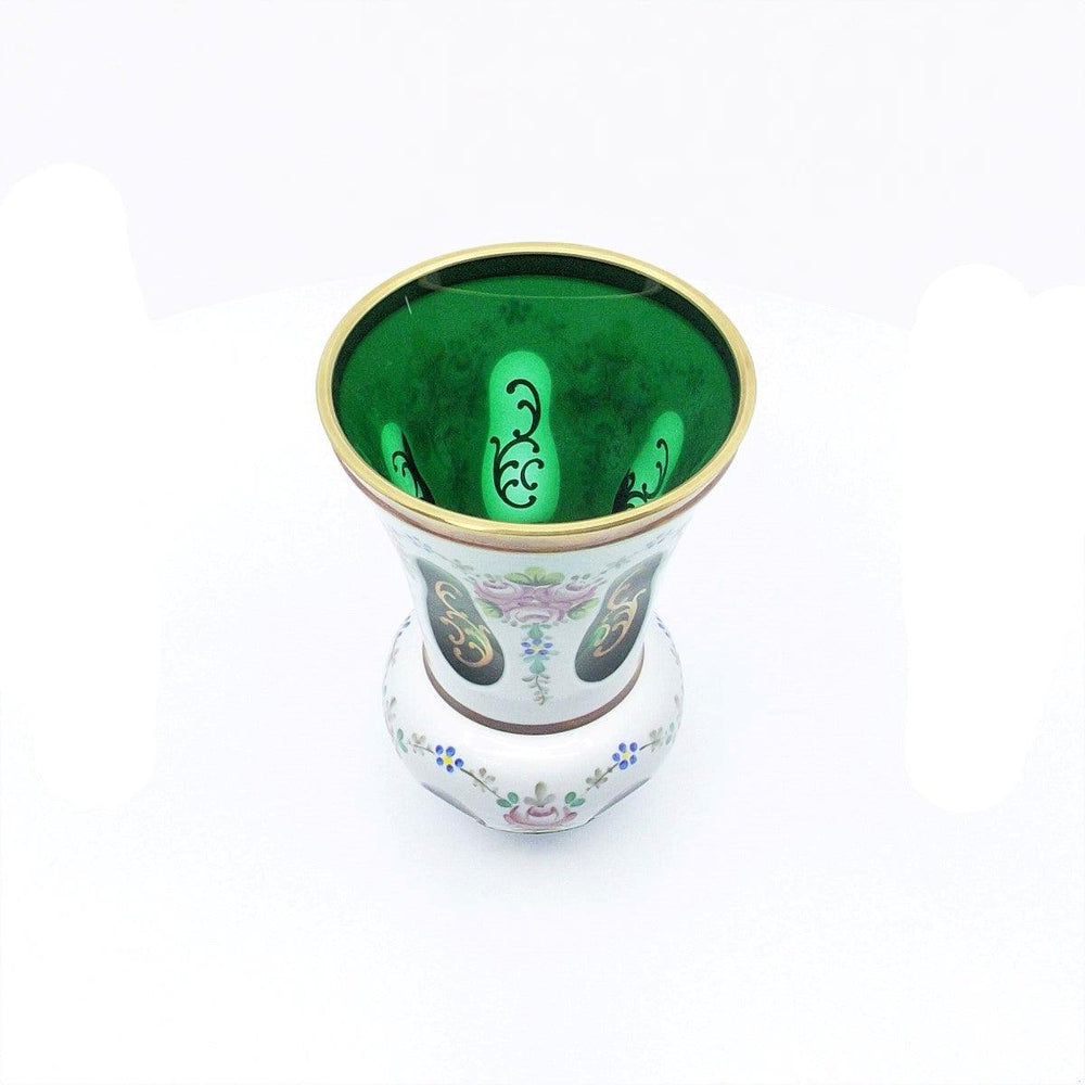Crystal BOHEMIA Czecoslovakia bicchiere cristallo opalino verde con decori floreali e finiture dorate A-S1819-1 - Gioielleria Capodagli