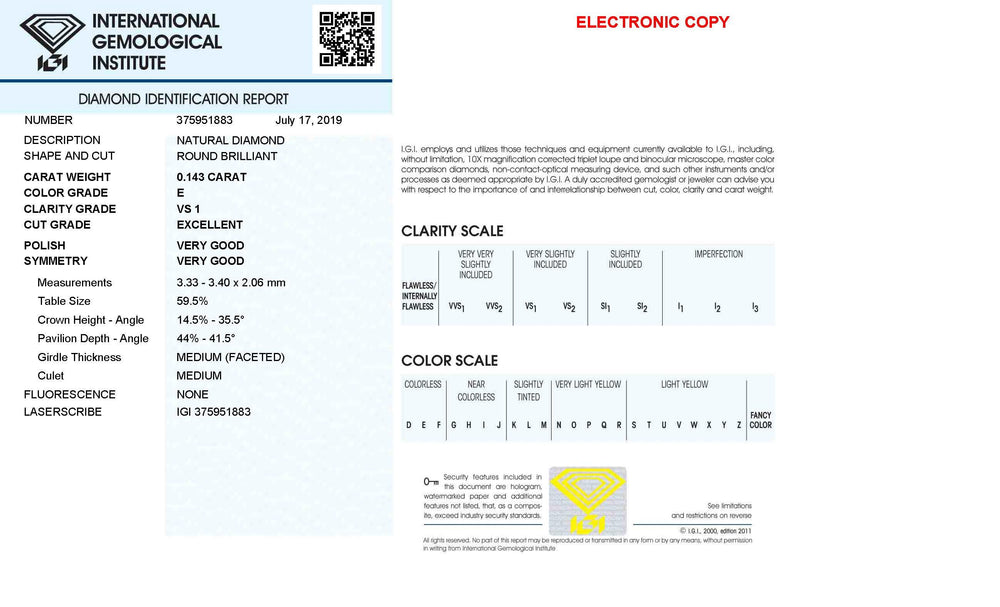IGI diamante in blister certificato taglio brillante 0,143ct colore E purezza VS 1 - Capodagli 1937