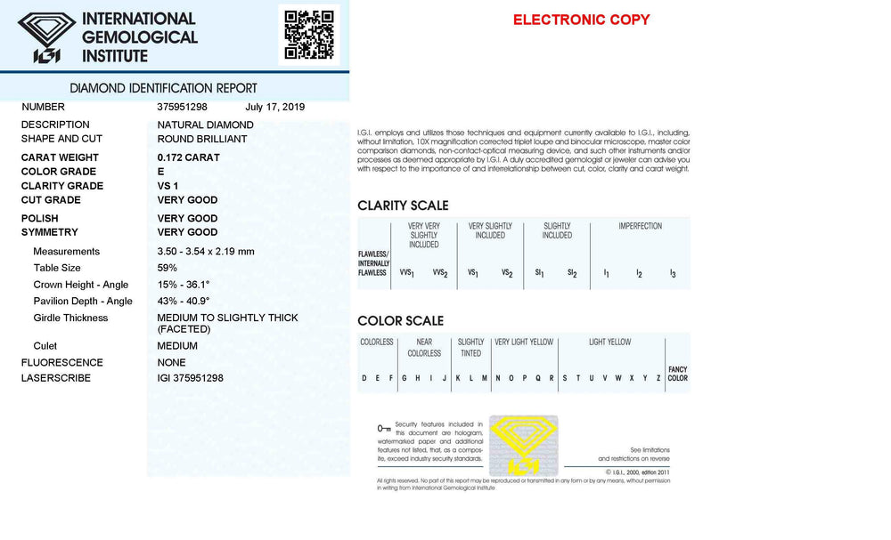 IGI diamante in blister certificato taglio brillante 0,172ct colore E purezza VS 1 - Capodagli 1937