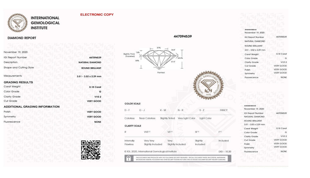 IGI diamante in blister certificato taglio brillante 0,18ct colore G purezza VVS 2 - Capodagli 1937