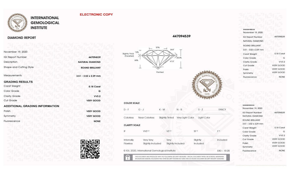 IGI diamante in blister certificato taglio brillante 0,18ct colore G purezza VVS 2 - Capodagli 1937