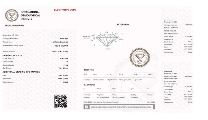 IGI diamante in blister certificato taglio brillante 0,18ct colore G purezza VVS 2 - Capodagli 1937
