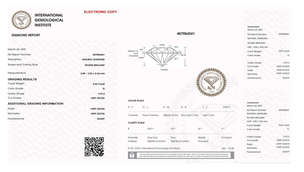 IGI diamante in blister certificato taglio brillante 0,23ct colore G purezza VVS 2 - Capodagli 1937