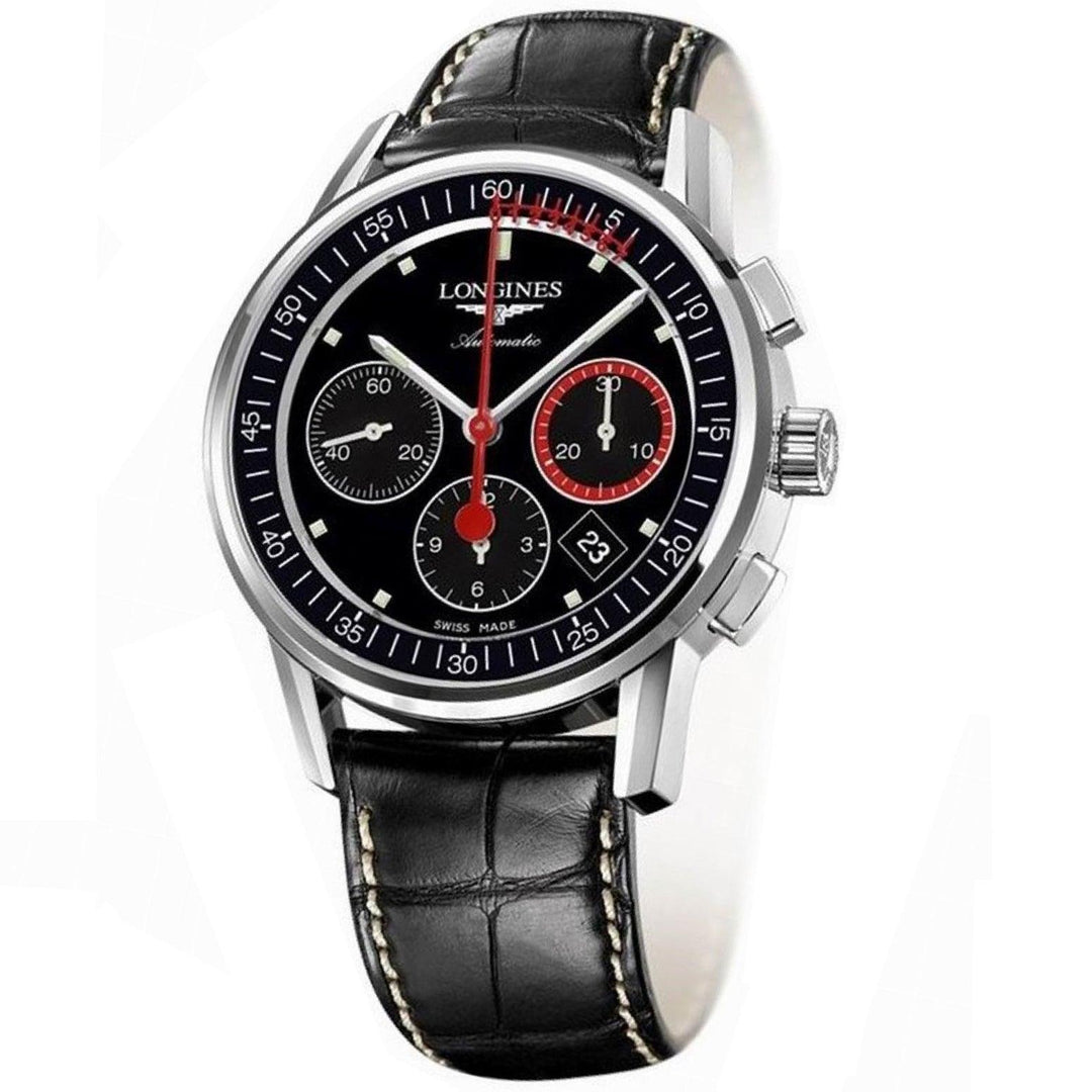 Longines orologio Column-Wheel Chronograph Record 41mm nero acciaio automatico L4.754.4.52.4 - Capodagli 1937